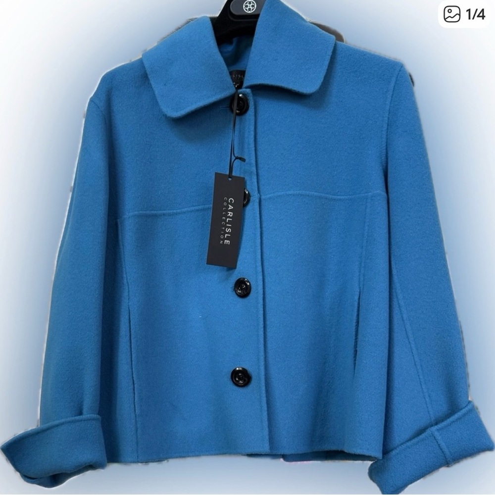 Carlisle 95% Cashmere Cropped Coat Jacket Blue Size 10 Quiet Luxury